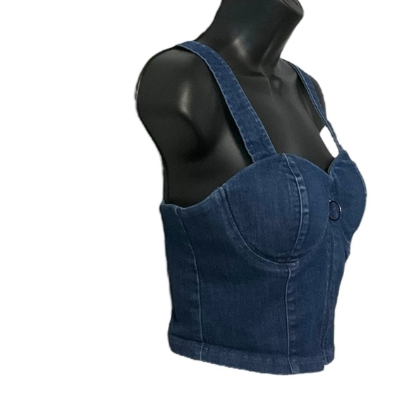 Story On Blue Denim Corset Bustier Top SZ M Women Crop Padded Hip Hop Retro - Picture 4 of 8